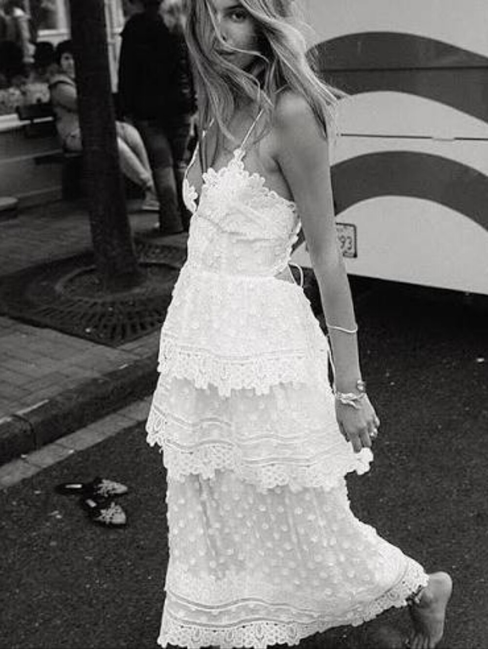 Self-Portrait Ivy Lace Trim Midi Dress With Lace Up Back in White